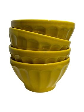 Anthropologie Le Biscuit Set of 4 Yellow Latte Cereal Bowls